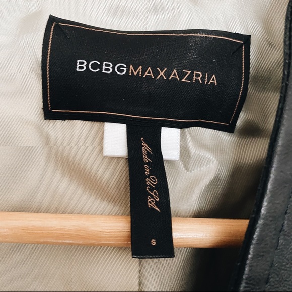 NWOT BCBG BLACK LEATHER BOMBER JACKET ZIP UP FALL WINTER WARDROBE Sz S - Picture 5 of 5